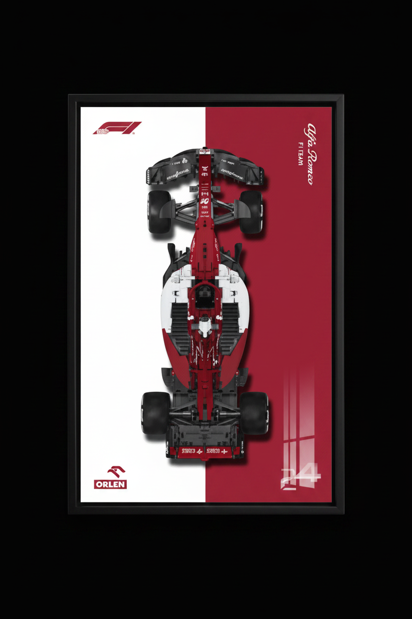 Cadre mural Alfa Romeo F1 C42 LEGO Technic fond noir
